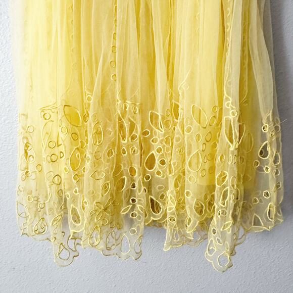 Anthro X Let Me Be Yellow Eyelet Tulle Mini Dress women’s size XL NEW romantic - Picture 7 of 9